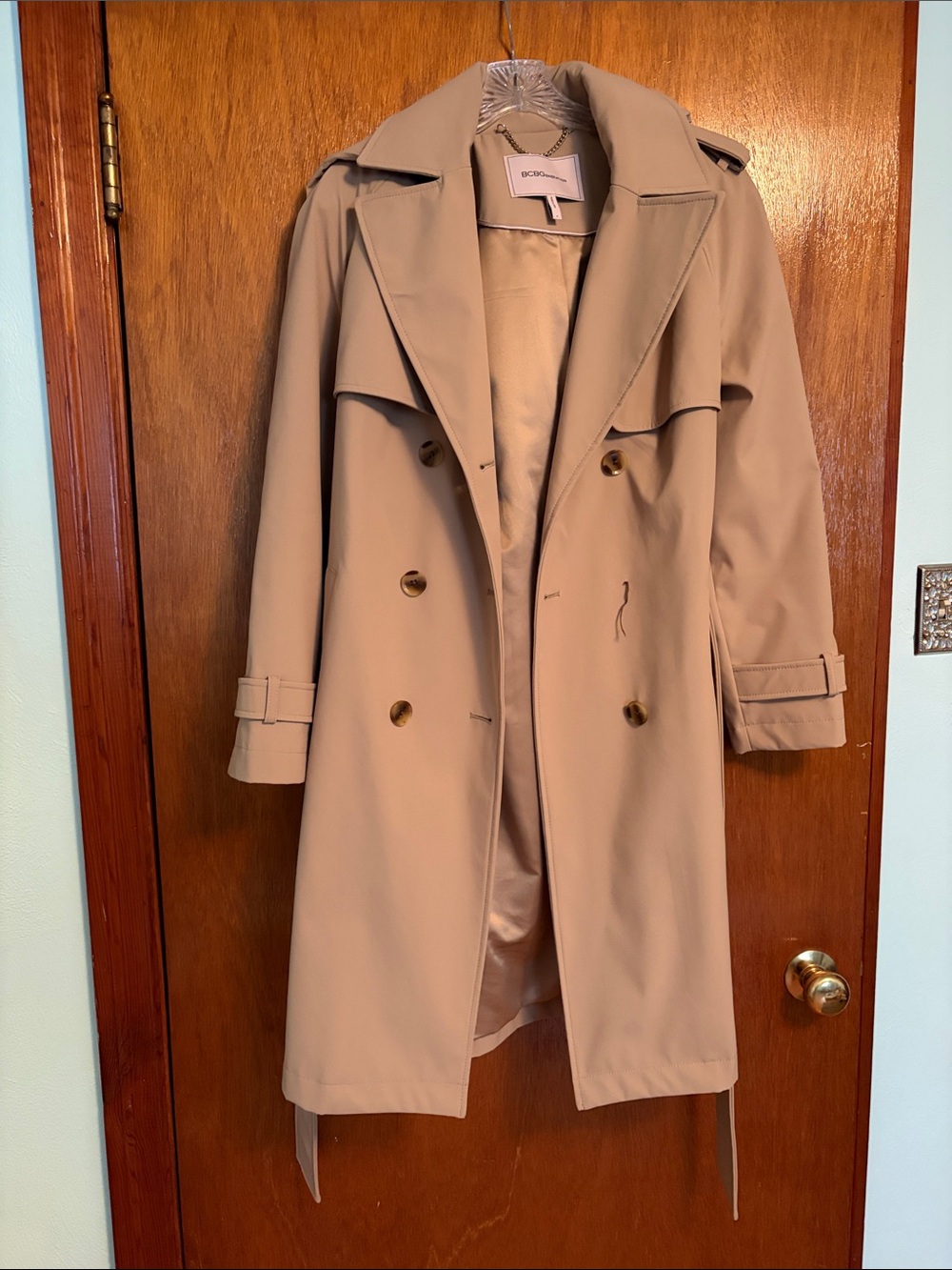 EUC BCBGeneration Hooded Double Breasted Belted Trench Coat Rain Coat S